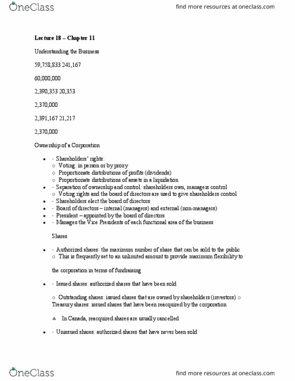 BU127 Lecture Notes - Lecture 18: Authorised Capital, Issued Shares, Treasury Stock thumbnail