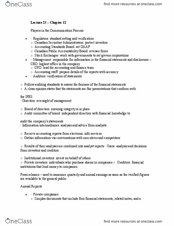BU127 Lecture Notes - Lecture 23: Canadian Securities Administrators, Financial Statement, Accounts Receivable thumbnail