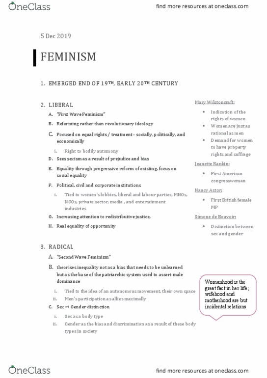 ECON 1 Lecture Notes - Lecture 17: Gender Inequality, Identity Politics, Ecofeminism thumbnail