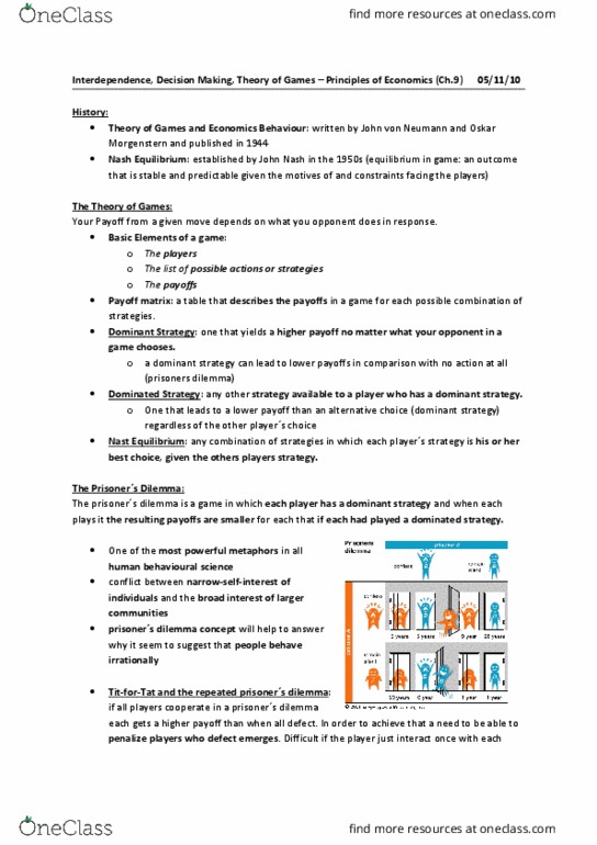 MARKET 1 Lecture Notes - Lecture 20: Oskar Morgenstern, Nash Equilibrium, Normal-Form Game thumbnail