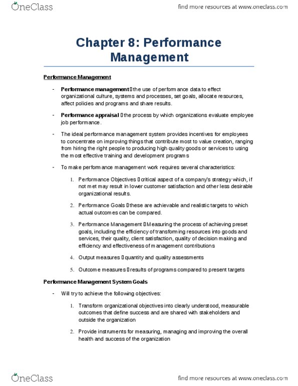 BUSI 2312U Chapter Notes - Chapter 8: Performance Appraisal, Organizational Culture, Job Performance thumbnail