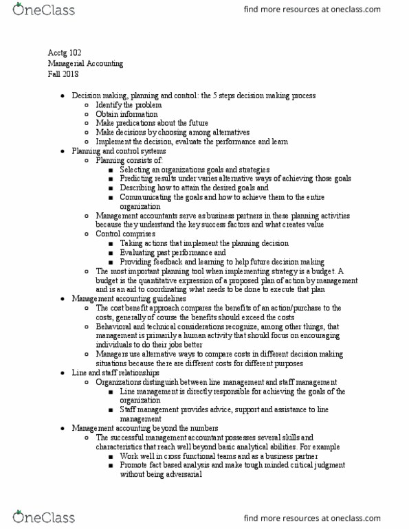 ACCTG 102 Lecture Notes - Lecture 25: Management Accounting, Decision-Making thumbnail