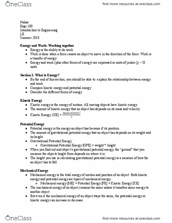 ENGR 100 Lecture Notes - Lecture 26: Sound Energy, Small Appliance, Electrical Energy thumbnail