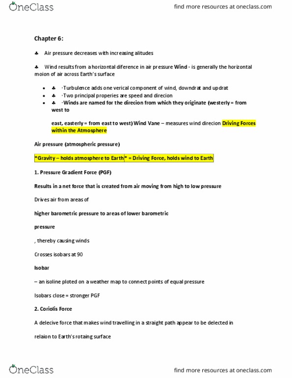 GG101 Lecture Notes - Lecture 6: Coriolis Force, Contour Line, Pressure Gradient thumbnail