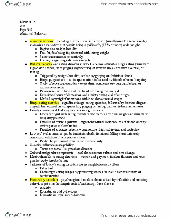 PSYC 340 Lecture Notes - Lecture 8: Binge Eating, Eating Disorder, Bulimia Nervosa thumbnail