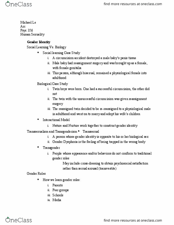 PSYC 356 Lecture Notes - Lecture 11: Transsexual, Transvestism, Cross-Dressing thumbnail