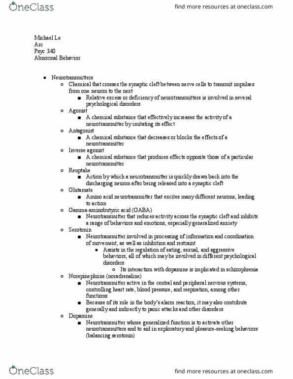 PSYC 340 Lecture Notes - Lecture 17: Inverse Agonist, Chemical Substance, Agonist thumbnail