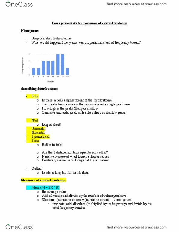 PNB 3RM3 Lecture Notes - Lecture 30: Central Tendency, Descriptive Statistics, Unimodality thumbnail