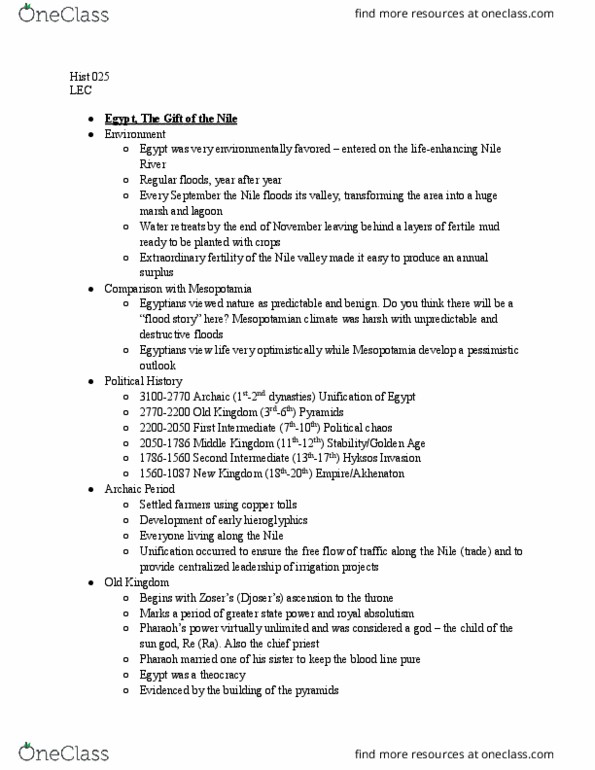 HIST 025 Lecture Notes - Lecture 5: Abu Simbel Temples, Theocracy, Second Intermediate Period Of Egypt thumbnail