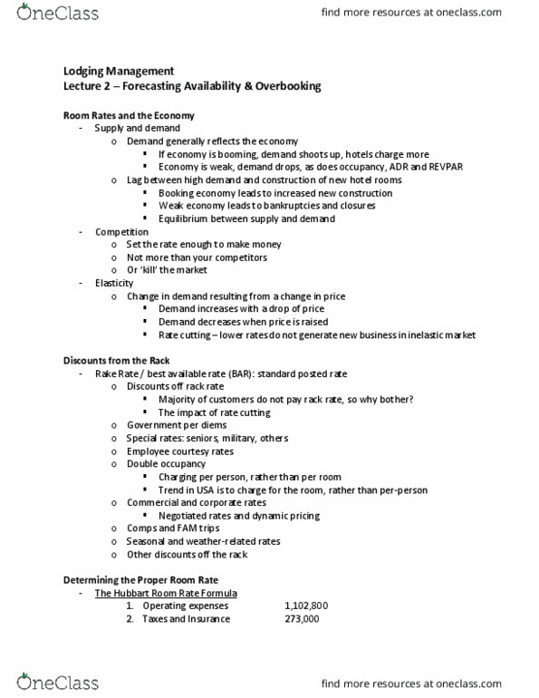 HTM 3060 Lecture Notes - Lecture 2: Overselling, Revpar, Upselling thumbnail