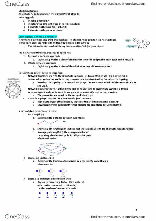 DANCEST 805 Lecture Notes - Lecture 13: Clustering Coefficient, Degree Distribution, Smallworld thumbnail