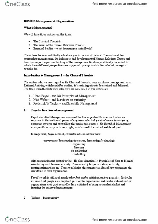 CO SCI 136 Lecture Notes - Lecture 18: Frederick Winslow Taylor, Henri Fayol, Scientific Management thumbnail
