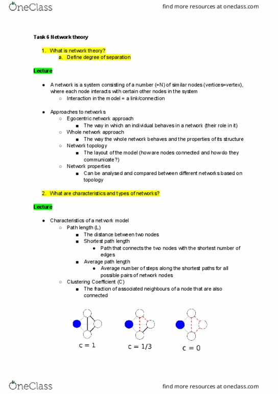 CO SCI 136 Lecture Notes - Lecture 9: Clustering Coefficient, Network Theory, Branching Factor thumbnail