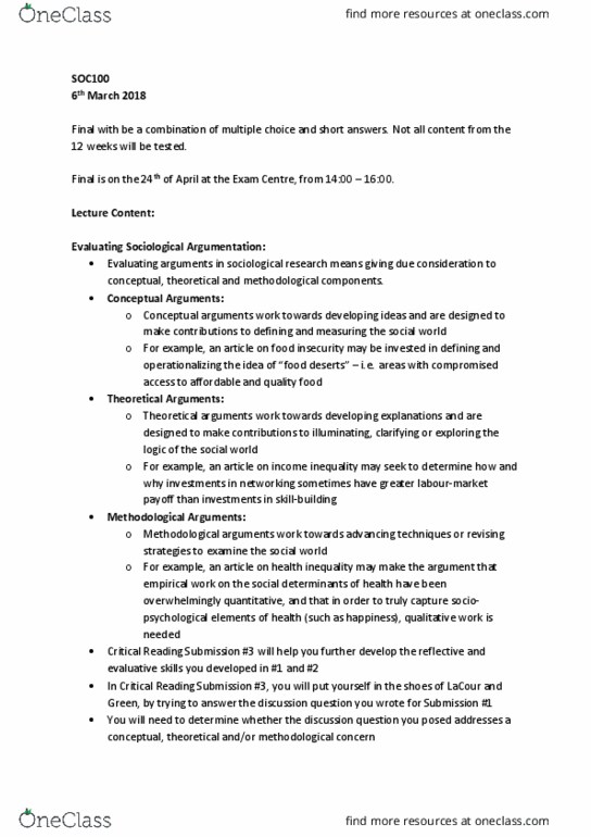 SOC150H1 Lecture Notes - Lecture 4: Food Desert, Health Equity, Natural Sciences And Engineering Research Council thumbnail