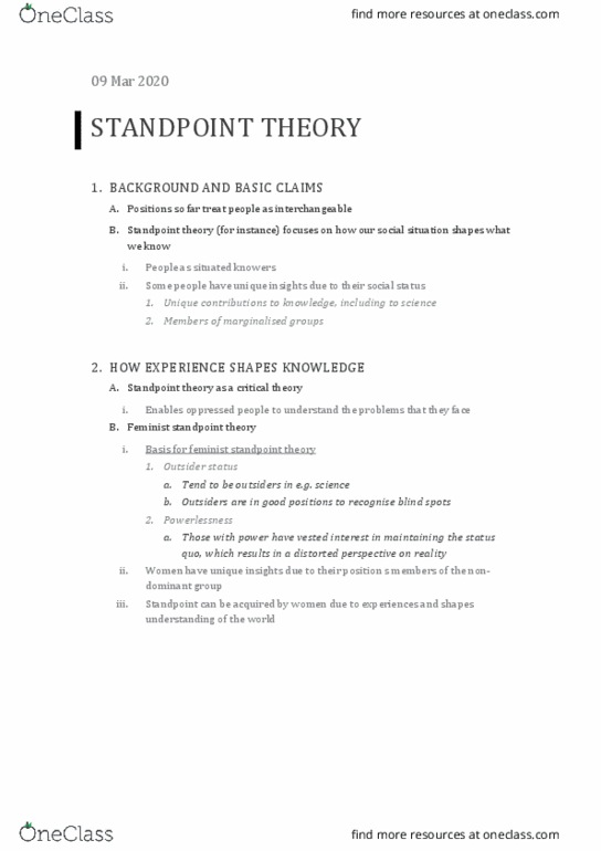 PHYSICS 102 Lecture Notes - Lecture 12: Standpoint Theory, Helen Longino, Standpoint Feminism thumbnail