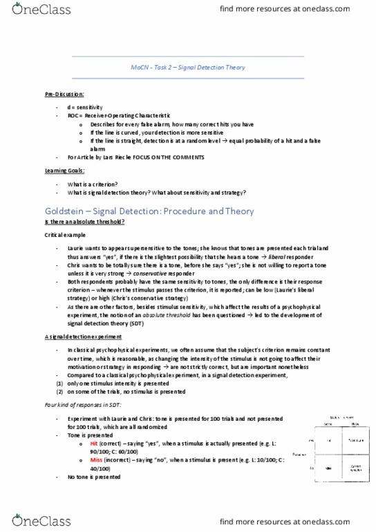 PHYSICS 102 Lecture Notes - Lecture 10: Detection Theory, Receiver Operating Characteristic, False Alarm thumbnail