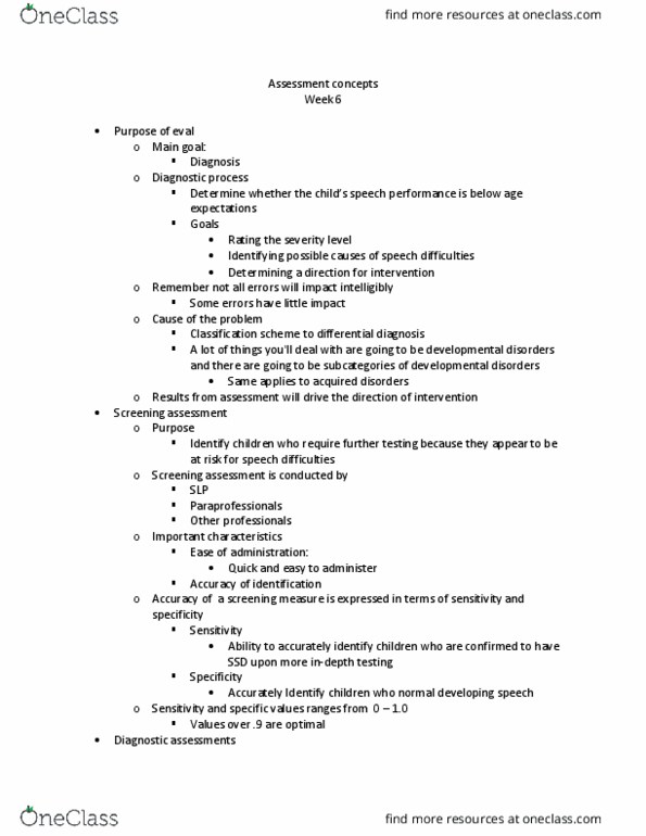 SPA 4250 Lecture Notes - Lecture 10: Differential Diagnosis, Eval, Speech Perception thumbnail
