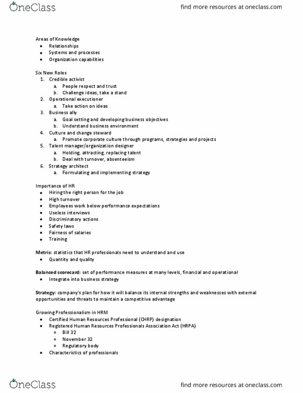 HRM200 Lecture Notes - Lecture 1: Balanced Scorecard, Common Hardware Reference Platform, Professional Association thumbnail