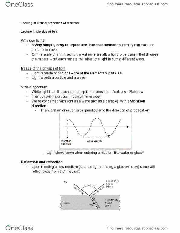 ERS201H5 Lecture Notes Fall 2020, Lecture 2 Optical Mineralogy