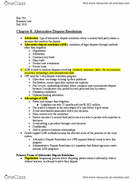 BUS-294 Chapter Notes - Chapter 8: National Labor Relations Act, Neutral Party, Collective Bargaining thumbnail