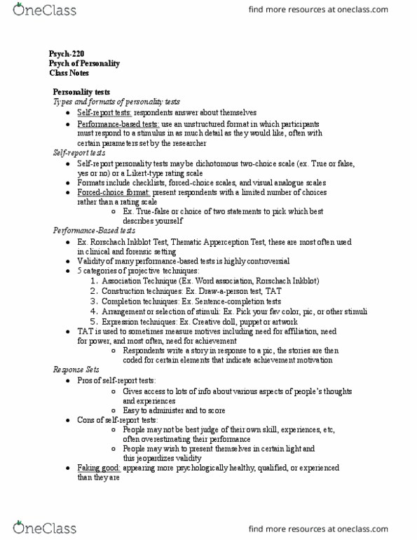 PSYCH-220 Lecture Notes - Lecture 32: Personality Test, Projective Test, Reagent thumbnail