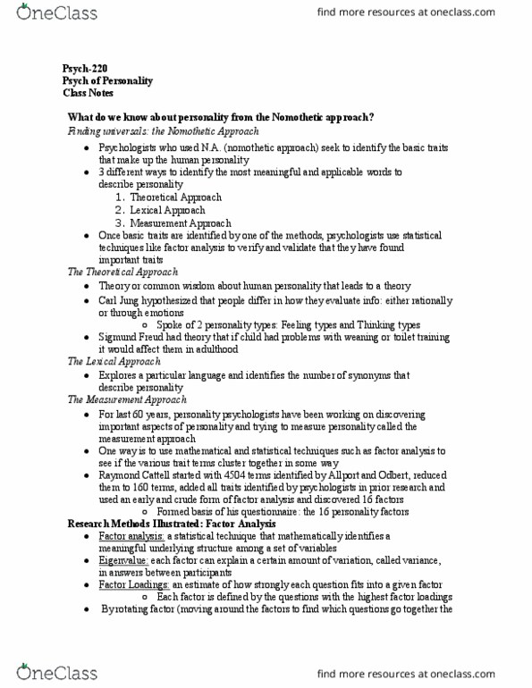 PSYCH-220 Lecture Notes - Lecture 26: 16Pf Questionnaire, Raymond Cattell, Carl Jung thumbnail