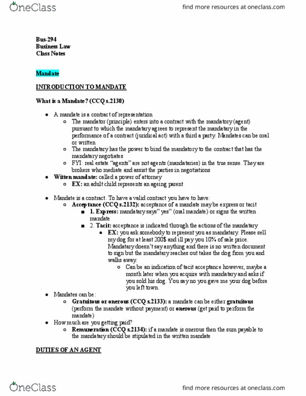 BUS-294 Lecture Notes - Lecture 17: Fiduciary thumbnail