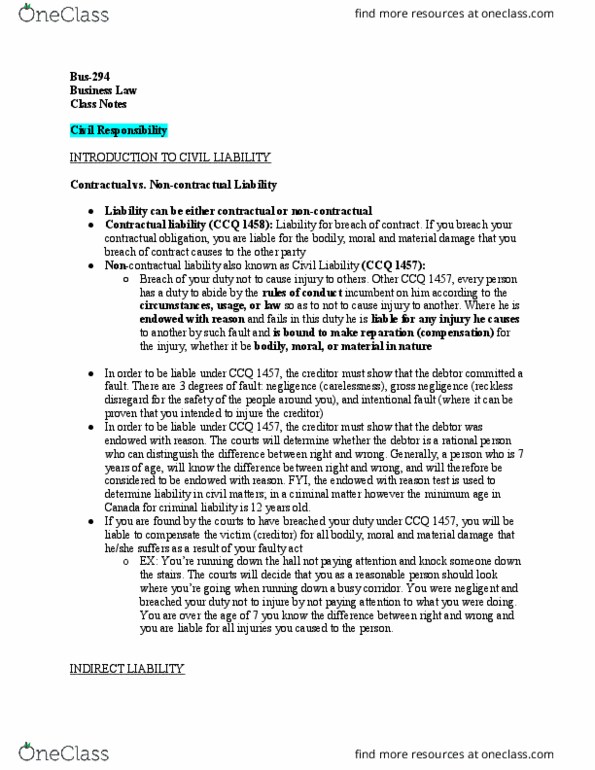 BUS-294 Lecture Notes - Lecture 30: Vicarious Liability thumbnail