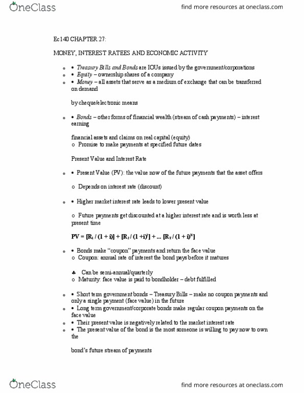 EC140 Lecture Notes - Lecture 27: Chapter 27, Monetarism, Substitute Good thumbnail