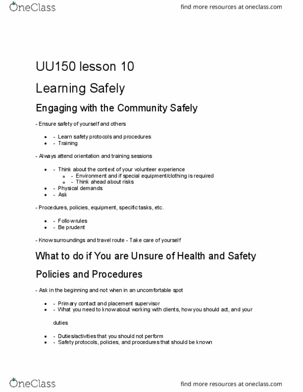 UU150 Lecture Notes - Lecture 10: Infection Control thumbnail