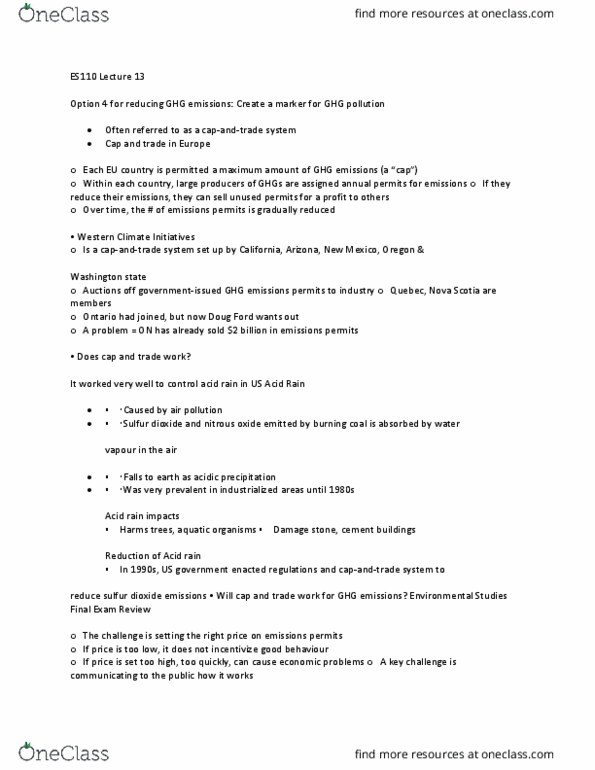 ES110 Lecture Notes - Lecture 13: Sulfur Dioxide, Acid Rain, Brian Mulroney thumbnail