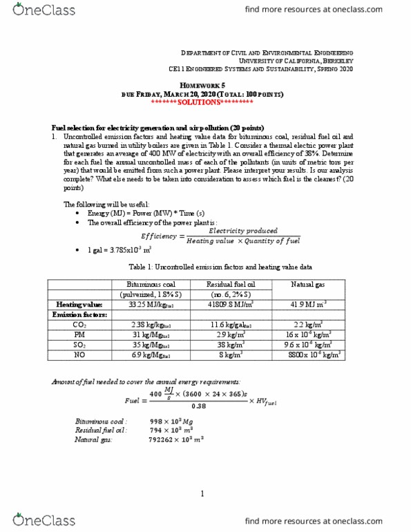 CIV ENG 11 Study Guide - Fall 2018, Final - Bituminous Coal, Ap 42 ...