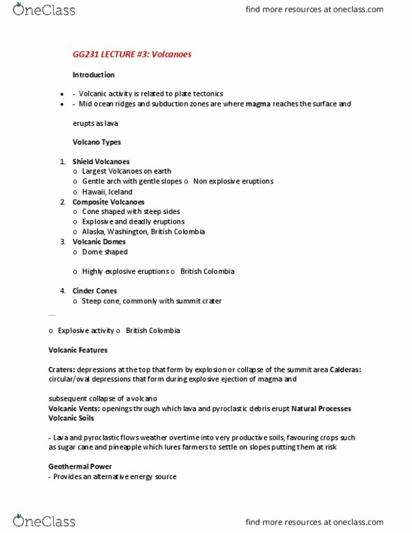 GG231 Lecture Notes - Lecture 3: Stratovolcano, Plate Tectonics, Pineapple thumbnail