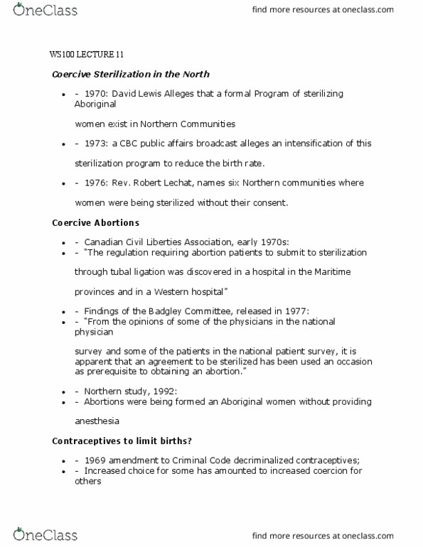 UU150 Lecture Notes - Lecture 11: Tubal Ligation, The Maritimes, Medroxyprogesterone Acetate thumbnail