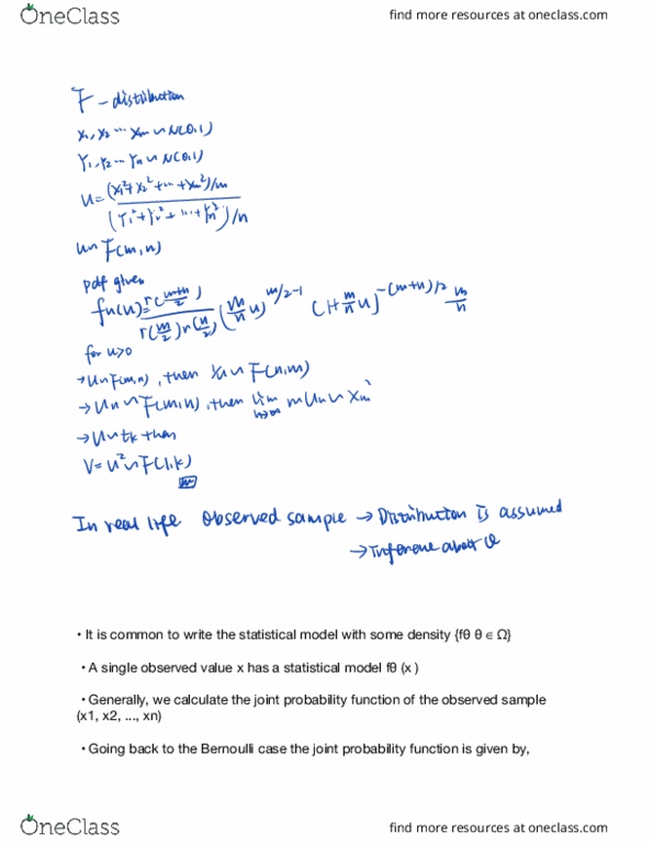 STAB57H3 Lecture Notes - Lecture 5: Joint Probability Distribution, Statistical Model, F-Distribution thumbnail