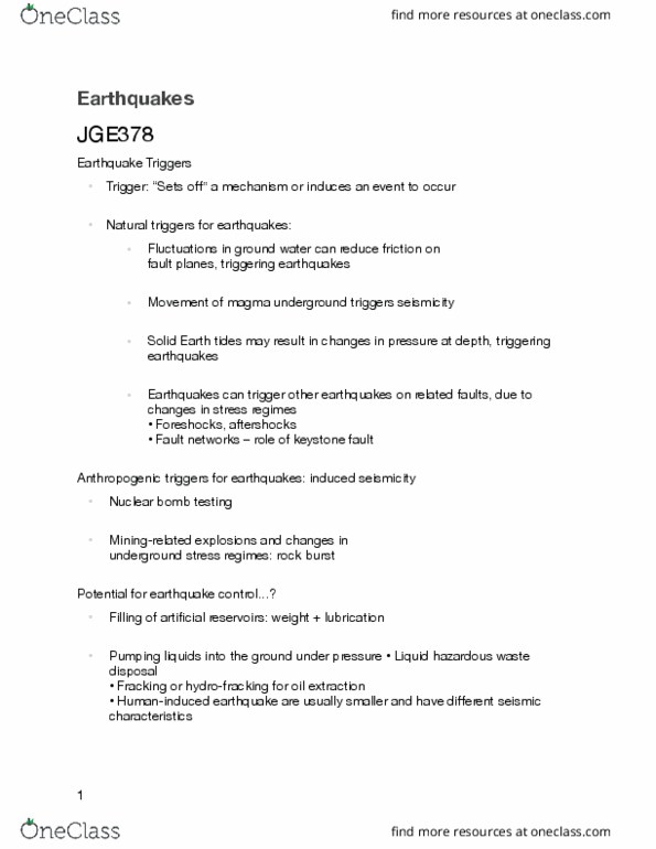 JGE378H5 Lecture Notes - Lecture 3: Induced Seismicity, Hydraulic Fracturing, Rock Burst thumbnail