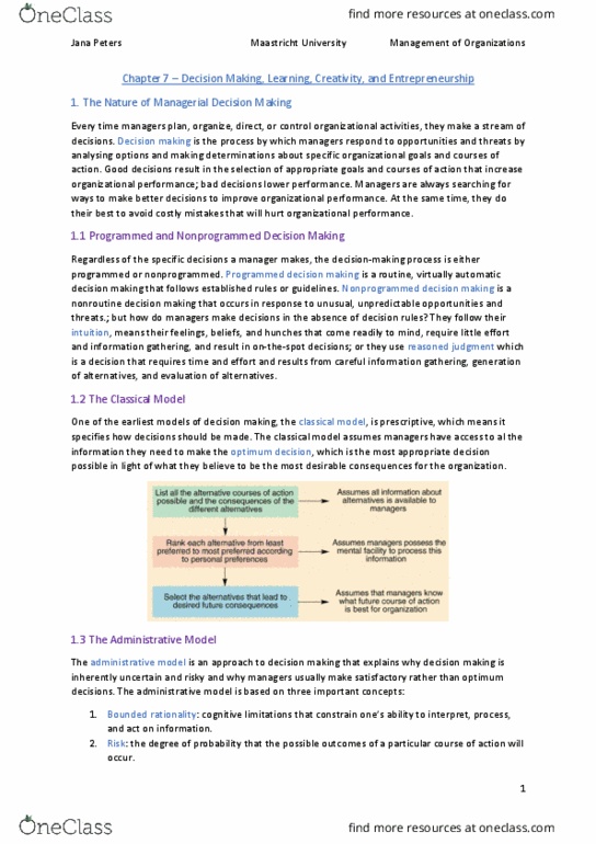 ECON 1 Lecture Notes - Lecture 21: Organizational Learning, Bounded Rationality, Decision-Making thumbnail