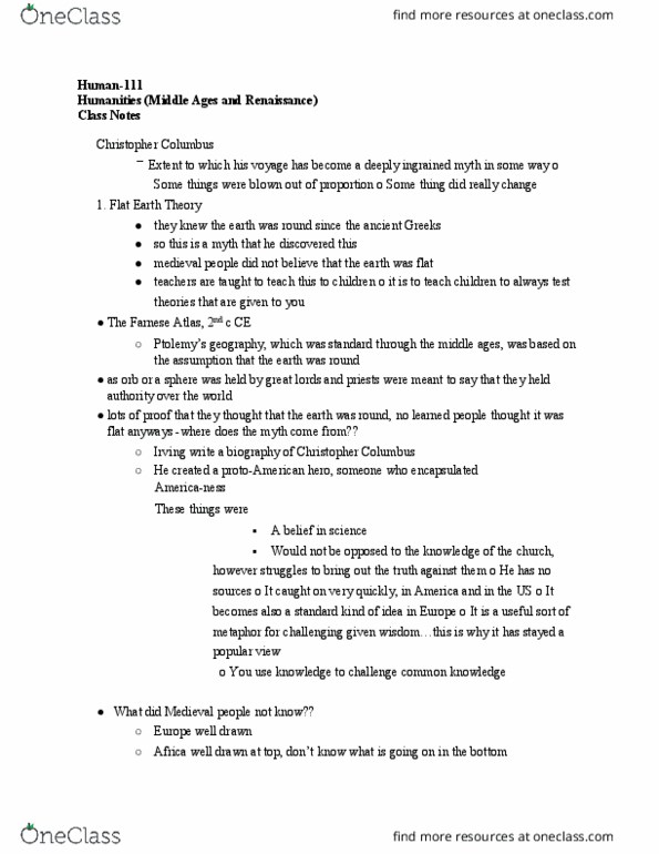 HUMAN-111 Lecture Notes - Lecture 25: Farnese Atlas, Black Death thumbnail