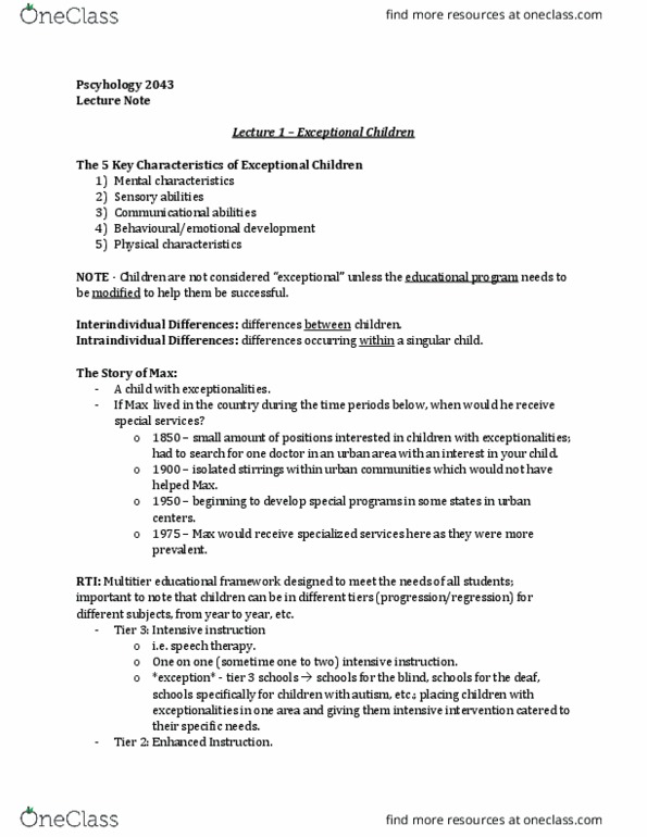Psychology 2043A/B Lecture Notes - Lecture 1: Speech-Language Pathology, Learning Disability, Taste thumbnail