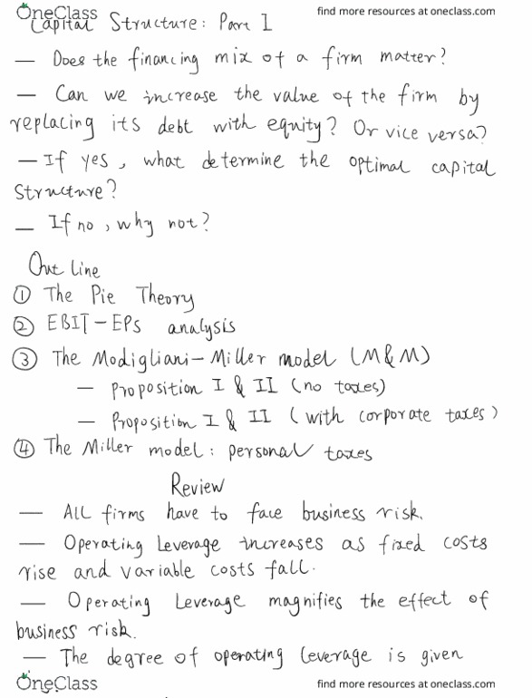 MGFC10H3 Lecture Notes - Lecture 2: Operating Leverage, Capital Structure, Net Present Value thumbnail