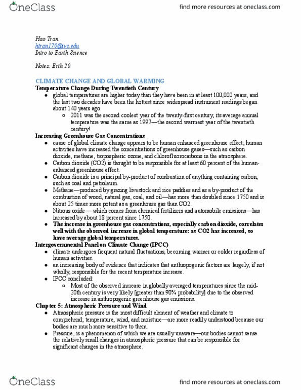 ERTH 20 Lecture Notes - Lecture 20: Tropospheric Ozone, Atmospheric Pressure thumbnail