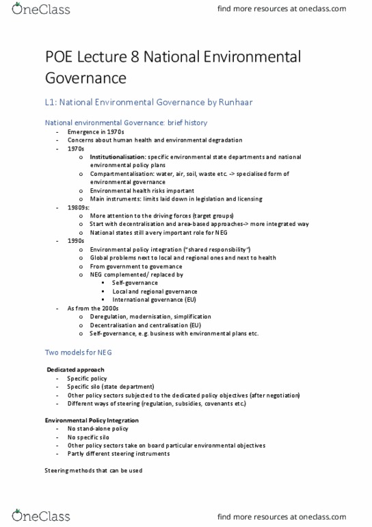 ENG ELC 220 Lecture Notes - Lecture 5: Environmental Governance, Environmental Policy, Environmental Health thumbnail