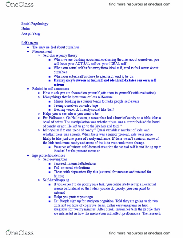 PSY-8 Lecture Notes - Lecture 15: Quasi, Social Comparison Theory, University Of Michigan thumbnail