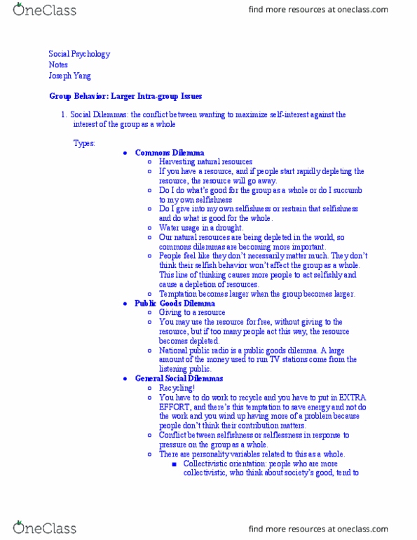 PSY-8 Lecture Notes - Lecture 20: Npr, Social Dilemma, Collectivism thumbnail
