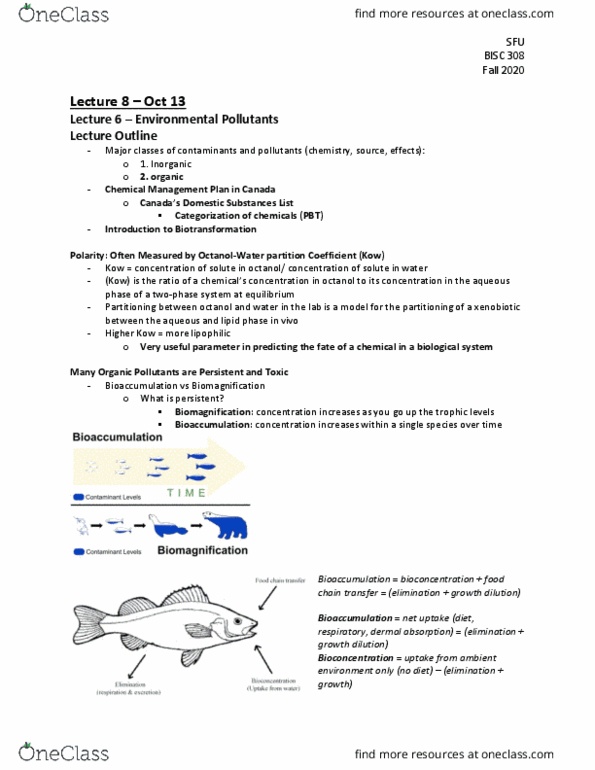 BISC 313 Lecture Notes - Lecture 8: Chain Transfer, Bioaccumulation, Biomagnification thumbnail