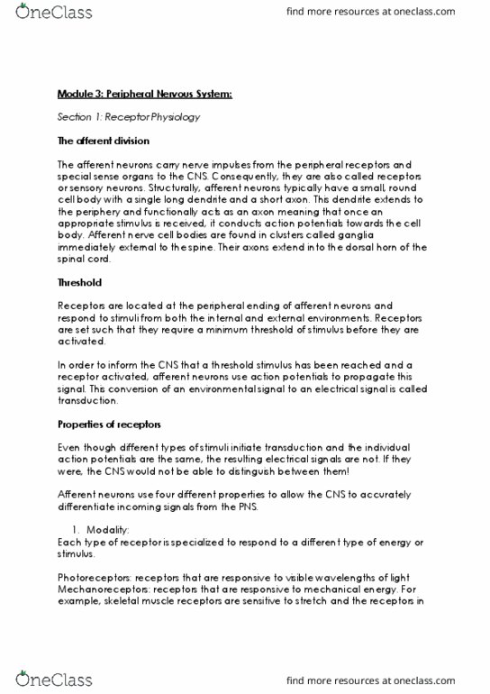 PHGY 214 Lecture Notes - Lecture 3: Posterior Grey Column, Skeletal Muscle, Mechanoreceptor thumbnail