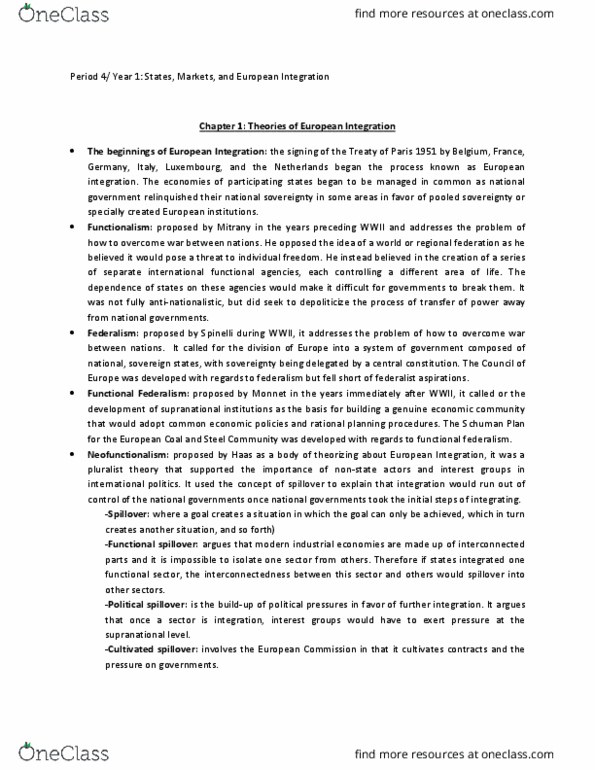 MARKET 1 Lecture Notes - Lecture 21: Schuman Declaration, Neofunctionalism, Supranational Union thumbnail
