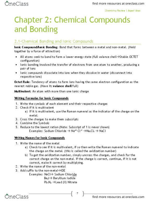 CHM211H5 Chapter Notes - Chapter 2.1: Crystallite, Nonmetal, Lewis Structure thumbnail