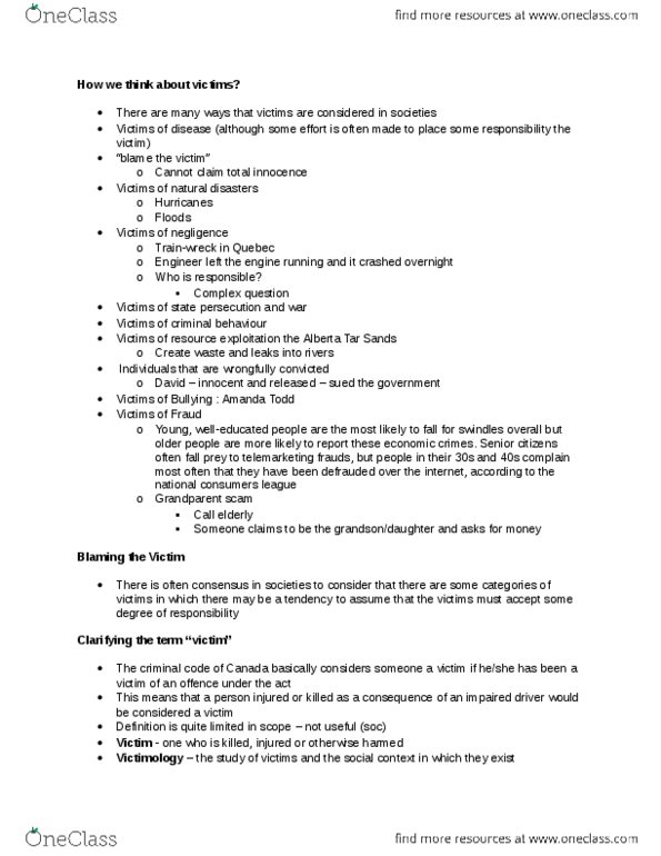 SOC201 Lecture Notes - System On A Chip, Suicide Of Amanda Todd, Victimology thumbnail