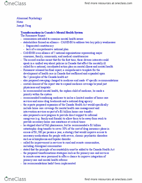 PSY-35 Lecture Notes - Lecture 9: Canada Health Act, Long-Term Care, Bipolar Disorder thumbnail